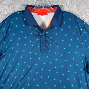Redvanly Shirt Mens Size Extra Large Blue Floral Short Sleeve Polo Performance
